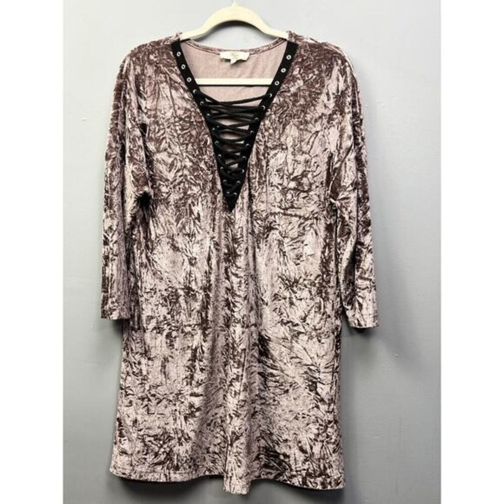 Entro Dress Women Large Purple Tie front Crushed Velvet Rock Grunge Festival